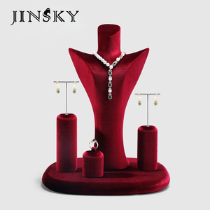 Purple Velvet Jewelry Display Stand with Necklace Holder Ring Cylinder Earring Showcase Counter - Product Image 6