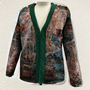 Quick Customize Luxury Designer Tapestry Coat V-neck Woven Knitted Cardigan