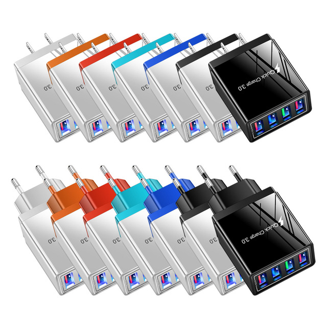 Quick 4 USB Charge Adapter 18W Fast Charging Wall Charger for iPhones Mobile Phone 3A Output Power