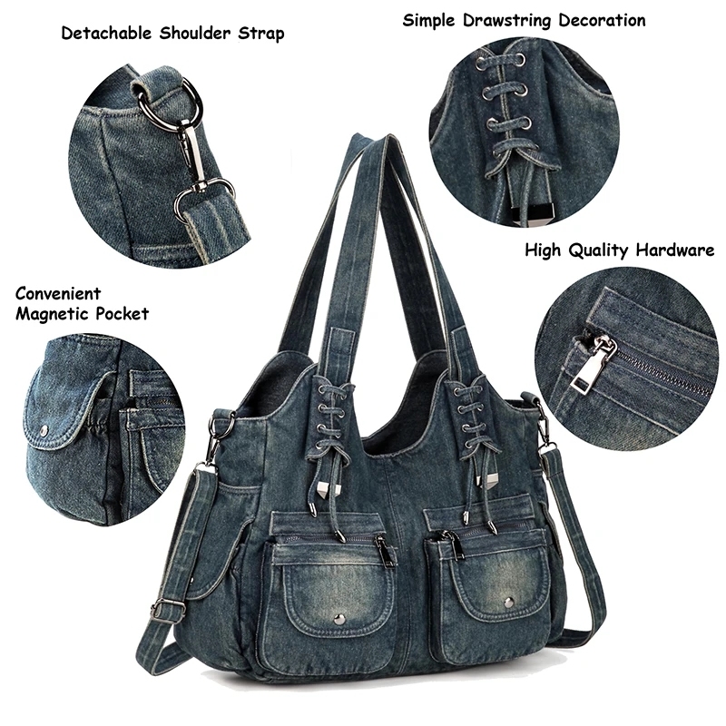 Denim-Geldbörse Im Hobo-Stil - Trendige Jeans-Handtasche Für Frauen (Y2K Style, Verstellbarer Gurt, 32x20 Cm)
