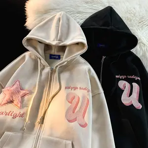 High Quality Embroidered Cotton Zip Up Hoodie Custom Logo Oversize M75 Unisex Heavyweight French Terry Streetwear Zipper Hoodies