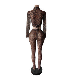 Completo <span class=keywords><strong>Donna</strong></span> Primavera Autunno, Top Trasparente in Rete con Stampa Leopardata e Leggings a Vita Alta, Set <span class=keywords><strong>Sexy</strong></span> in Due Pezzi - Product Image 6