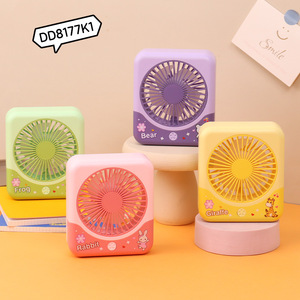 Cartoon Cute Three Speed <b>Large</b> Airflow Led Light <b>Desk</b> Fan Quiet Usb Rechargeable Handheld Small Square Fan - Product Image 4