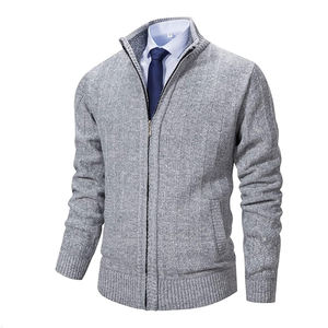 Fabricante personalizado al por mayor chaqueta de invierno para hombre Slim Fit Stand Collar cremallera suéter algodón grueso cálido cárdigan de punto para hombres - Product Image 3