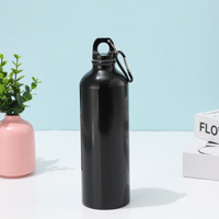 Bouteille d'eau sport en aluminium noir multicolore de 750 ml, vente en gros d'usine, portable pour le cyclisme, l'alpinisme, avec mousqueton