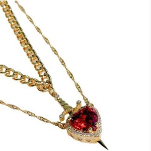 OEM Trendy Hot Selling Couple Jewelry Stainless Steel Chain Red Zircon <strong>Sword</strong> In Heart <strong>Necklace</strong> - Product Image 3