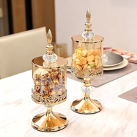 Pot à bonbons en verre cristal avec couvercle, motif rose doré en relief, boîte de rangement décorative pour la maison