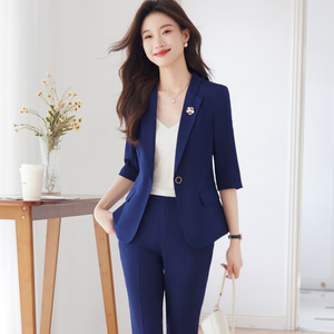 Pink Three Quarter Sleeve Blazer Suit Set Women's Formal Business Leisure Wear Anti Wrinkle Worsted Fabric - Product Image 2