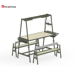 Table collaborative réglable en hauteur avec banc intégré, étagère de rangement, éclairage LED et chemin de câbles pour bureau moderne - Product Image 1