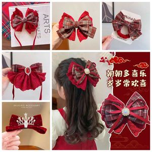 <b>Red</b> Lace <b>Bow</b> Hair Clip 14 Cm Top Clamp For Girls New Year Headdress High Quality - Product Image 1