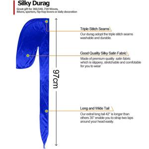 Bonnet en satin uni pour adultes, personnalisable, longue queue, <span class=keywords><strong>Durag</strong></span> pour hommes et femmes, logo personnalisé, bonnets Chimio - Product Image 2