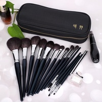 Set Kuas Makeup Slim Waist Berkualitas Tinggi Shou Shou Lang 15-Piece Bulu Kambing Gagang Kayu Halus Ringan untuk Concealer