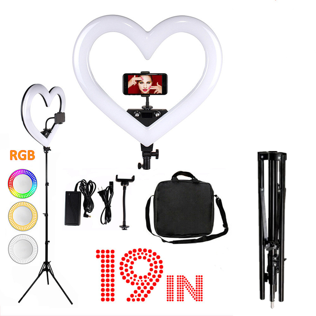 SOHODA 19" Heart Shape LED Ring Light with USB RGB Dimmable 3200-6500K 290 LEDs AC/DC Powered for Makeup & Selfie
