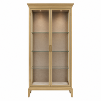 Vitrine en verre dorée sur mesure avec 2 portes, étagères en verre et éclairage LED pour bijouterie, vente en gros
