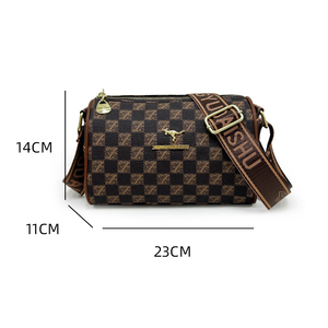 Arrival Vintage Lady Bohemian Summer Checkerboard Printed Cylinder Crossbody Bag Chains Wide <strong>Strap</strong> Waterproof Pillow <strong>Shoulder</strong> - Product Image 6