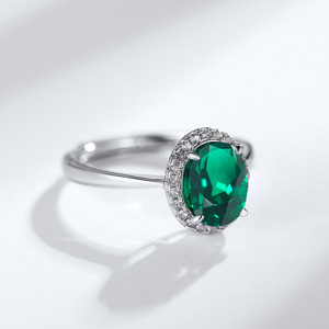 925 <b>Silver</b> Cultured <b>Emerald</b> <b>Ring</b>, Shining Romantic Engagement Proposal Party Gift, A Great Surprise for Girls L - Product Image 3