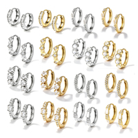 HOVANCI Boucles d'oreilles créoles délicates inversées en acier inoxydable plaqué or 18 carats avec zircon cubique, hypoallergéniques, bijoux de mode pour femmes