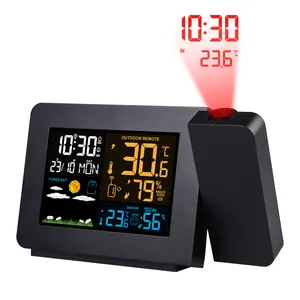 Digital Alarm Clock Weather Station LED Temperature Humidity Weather Forecast Snooze Table Clock Time Projection