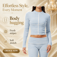 Nouvelle veste de fitness transfrontalière pour femme, en polaire double face, col montant, coupe ajustée, longueur mi-taille, à rayures, pour la neige
