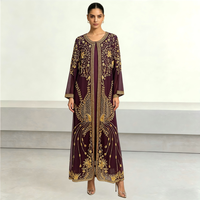 Abaya de Soirée de Luxe de Dubaï, Robe Longue Formelle Kaftan avec Broderie Dorée Perlée à la Main et Robe Intérieure en Maille à Manches Longues