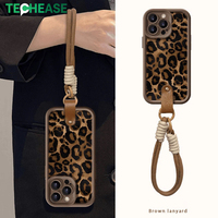 Étui de téléphone portable personnalisé OEM en TPU à imprimé léopard, antichoc, avec cordon de poignet, étuis de protection pour iPhone, fournisseur en gros