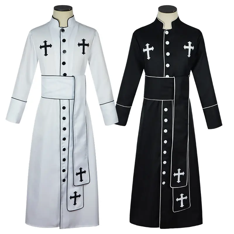 Na venda Medieval Sacerdote Costume Clero Romano Pastor Cosplay Homens Sacerdote Traje Uniforme Pai Traje