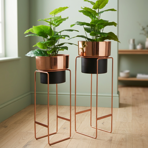 Support à fleurs moderne en métal avec finition cuivrée pour plantes vertes d'intérieur, design minimaliste, décoration intérieure - Product Image 4