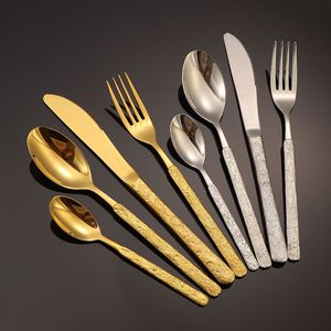 Stainless Steel Western Cutlery Set Gold Lava Texture Knife Fork Spoon Steak <b>Coffee</b> Dessert Hotel Use - Product Image 3