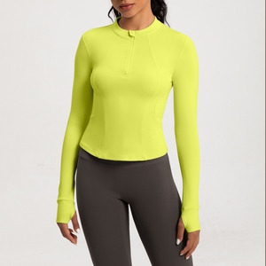 Vêtements <span class=keywords><strong>de</strong></span> yoga femmes demi fermeture éclair Slim Fit <span class=keywords><strong>sport</strong></span> à manches longues T-shirt Gym compresse course Fitness porter haut - Product Image 4