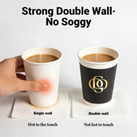 Gobelet à café jetable à double paroi avec logo personnalisé, revêtement PE pour boissons chaudes, couleurs de logo personnalisables, qualité alimentaire, respectueux de l'environnement