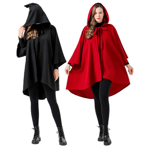 Capa de cosplay de Halloween con capucha, disfraz rojo y negro para adultos, disfraz de Caperucita Roja, bruja, Ceñíndose al viento. - Product Image 1