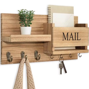 Porte-clés mural en bois personnalisé pour entrée, crochets de porte domestiques, porte-manteau, étagère de rangement pour la maison - Product Image 1