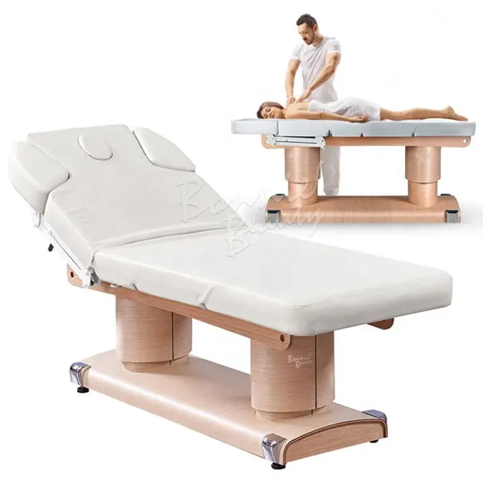 Bonnebeauty mesa de massagem shiatsu de madeira, altura elétrica ajustável