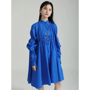 Robe chemise plissée à manches longues Hotaru - Bleu - Product Image 1