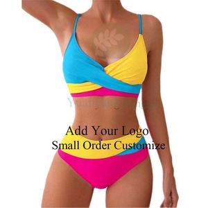 Maillots de bain deux pièces avec logo personnalisé, sexy, bicolores, style brésilien, ensemble de bikinis de luxe pour femmes, vêtements de plage - Product Image 5