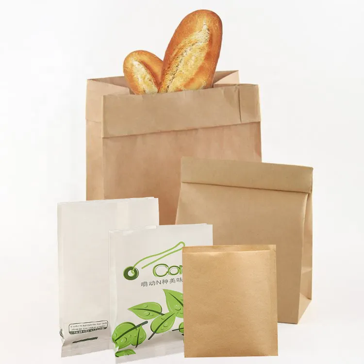 Sacchetto per il pane in carta Kraft per uso alimentare non patinata sacchetto di carta da forno ciambella baguette con fondo a punta
