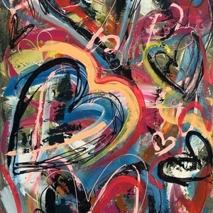 Originale astratto colorato appendere la parete cuori pittura a olio arte su tela vibrante opera d'arte di strada stile di arte della parete decorazione di belle arti - Product Image 5