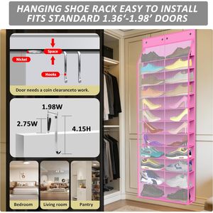 Over Door <b>Shoe</b> Organizer 24 Pair Capacity 12 Tier Hanging Storage for Sneakers Boots Kids Family Pink Mesh Rack - Product Image 4