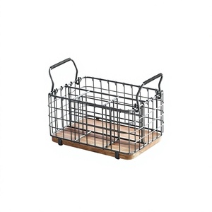 Four Section Metal Iron <b>Wire</b> Bottom Wood Cutlery Holder Decorative Handmade Storage Holder - Product Image 1