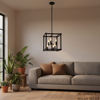Lustre moderne à 4 lumières LED avec base d'ampoule E12, finition noire, cadre carré, lampe suspendue pour salon