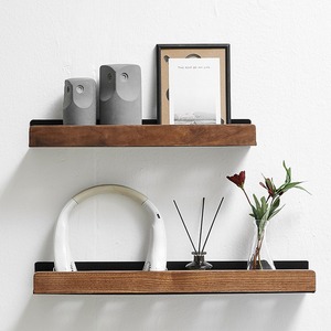 Étagère murale en bois massif à 2 niveaux avec support en fer, installation sans perçage pour salle de bain, cuisine, salon - Product Image 4
