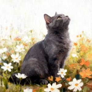 Tableau mural moderne sur toile avec chat - Impression style peinture à l'huile de chaton floral mignon, <span class=keywords><strong>portrait</strong></span> d'animal imprimé numériquement pour la décoration du salon - Product Image 4