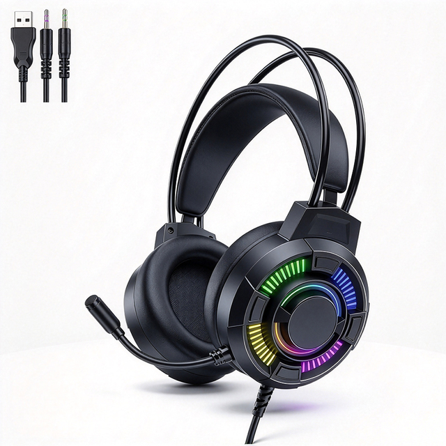 Wired Gaming Headset with Microphone for PS4 PS5 Xbox Series Switch Over-Ear Headphones with Led RGB Light