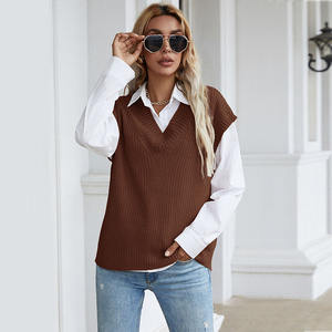 Round Neck Knitted Pullover Loose Solid Color <b>Women's</b> Sleeveless Knitted <b>Sweater</b> <b>Vest</b> Tops - Product Image 3
