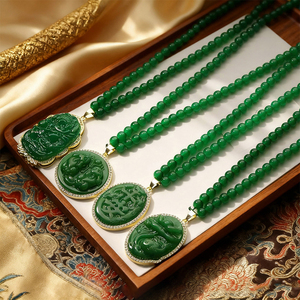 ใหม่ - สไตล์จีน - สร้อยคอยาวหรูหราสีเขียวรูอี้ - สร้อยคอแฟชั่นอเนกประสงค์สำหรับฤดูใบไม้ร่วง-ฤดูหนาว - Product Image 2