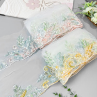 Ruban de dentelle en maille brodée de fleurs multicolores avec perles pour robe de mariée, abaya, robe, accessoires de couture DIY
