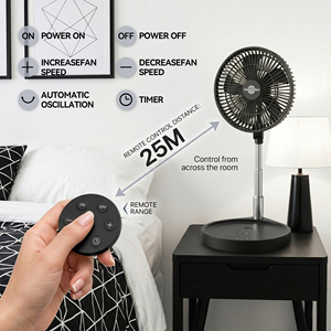 Rechargeable Outdoor Standing <b>Fan</b> <b>With</b> <b>Remote</b>, Adjustable Height, 4-Speed, LED Light, Power Bank, Portable for Home & Travel Por - Product Image 4