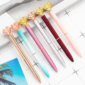 Kawaii Crystal Ballpoint Pen Fashion Girl Heart Shape Large Diamond Metal Pen Material Escolar Bolis Escolares School Supplies