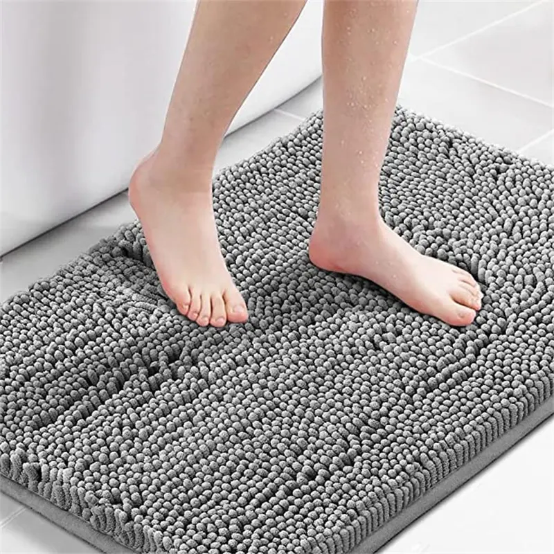 Juego de alfombrillas de baño peludas antideslizantes de 3 piezas lavables suaves de chenilla de lujo de fábrica de China