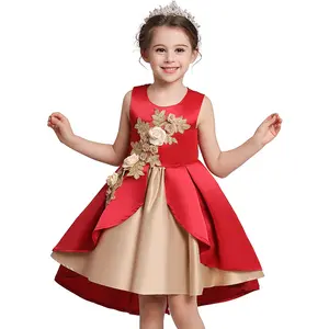 High Quality Custom Baby Kids Children Clothes Crew Neck Layered Dress for Girls Princess 8 Year Old Girl